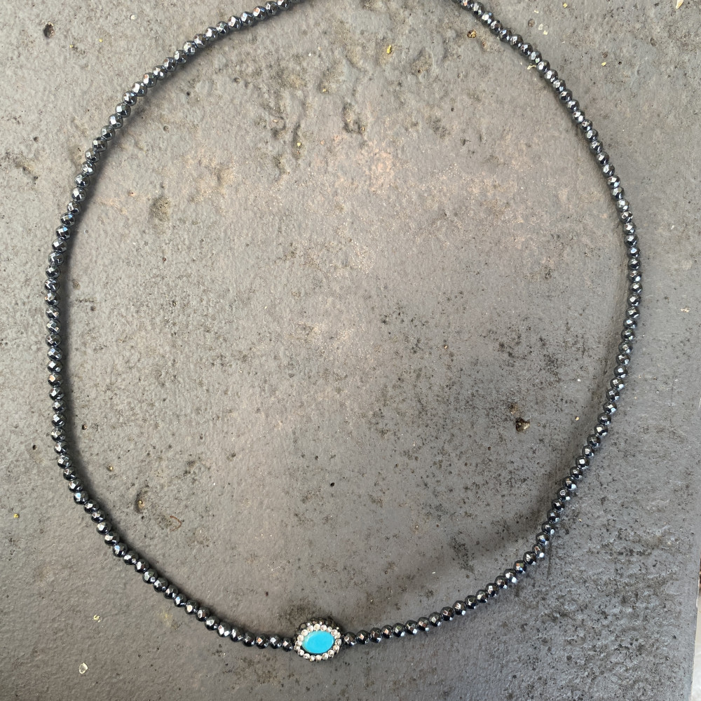 χειροποίητο κολιέ turquoise glamour με τιρκουάζ χαολίτη