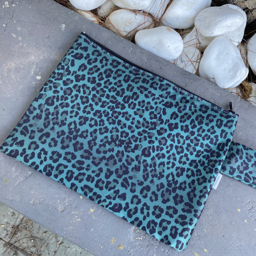 Teal Leopard Clutch