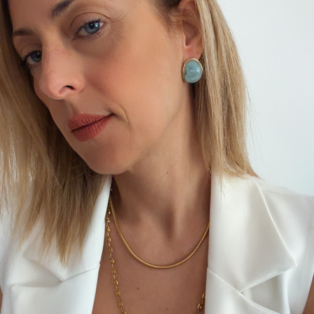 σκουλαρίκια σιέλ πέτρα χρυσό καρφωτά