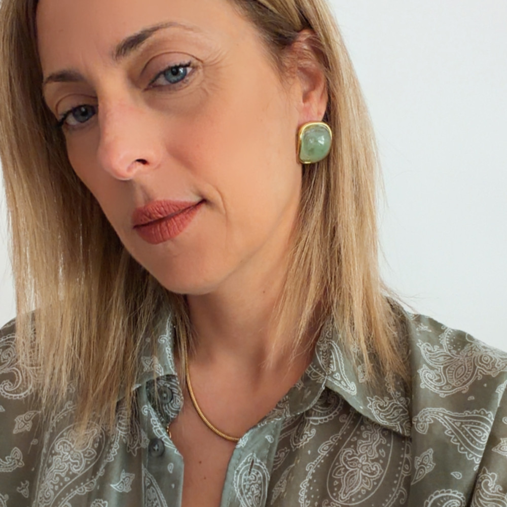 σκουλαρίκια πράσινη πέτρα χρυσό καρφωτά
