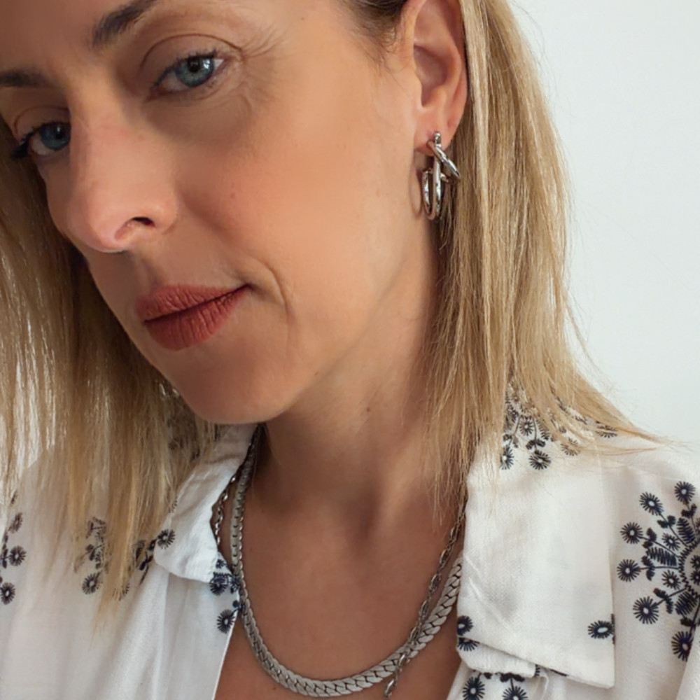 ατσάλινα σκουλαρίκια διπλός κρίκος ασημί minimal