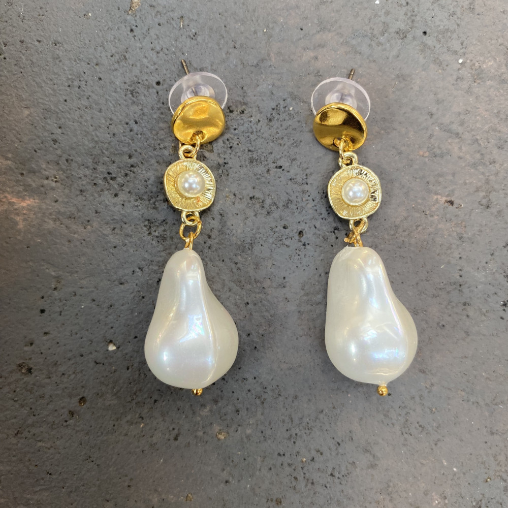 σκουλαρίκια pearl drop glow γαλάζια πέτρα χαολίτης επιχρυσωμένα