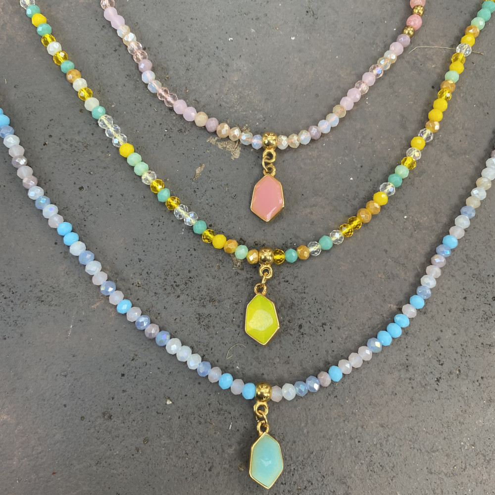 κολιέ crystal prism με κρυσταλλάκια σε διαφορετικά χρώματα και ατσάλινη αλυσίδα