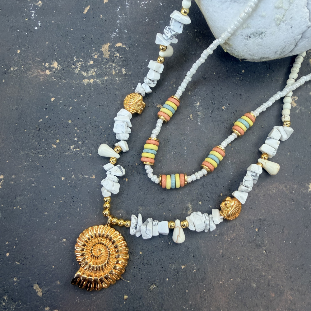 κολιέ με χαολίτες και επιχρυσωμένα στοιχεία λευκό χρυσό