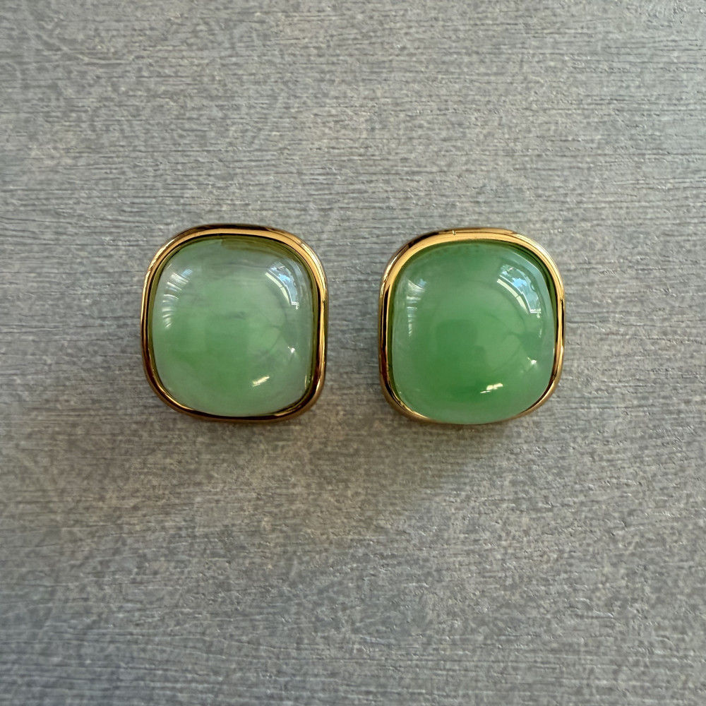 σκουλαρίκια πράσινη πέτρα χρυσό καρφωτά