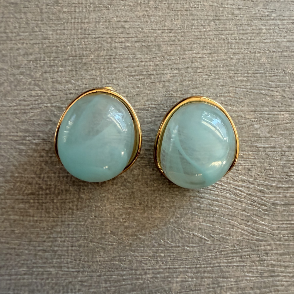 σκουλαρίκια σιέλ πέτρα χρυσό καρφωτά