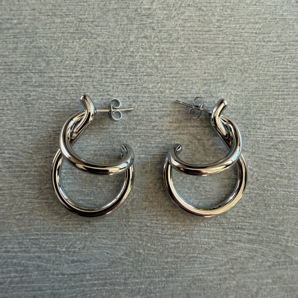 ατσάλινα σκουλαρίκια διπλός κρίκος ασημί minimal