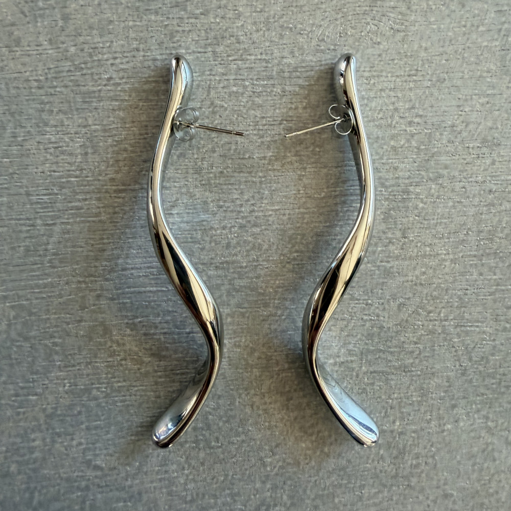 ατσάλινα σκουλαρίκια μακριά ασημί aria minimal