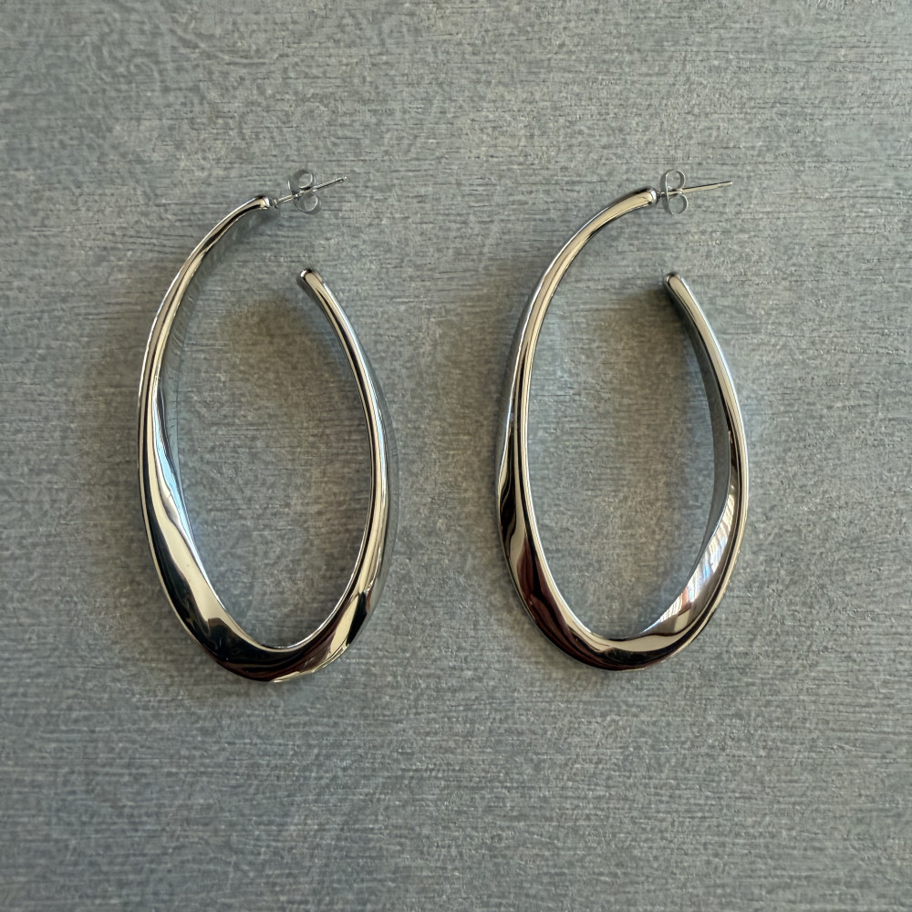 ατσάλινα σκουλαρίκια οβάλ μεγάλα ασημί statement