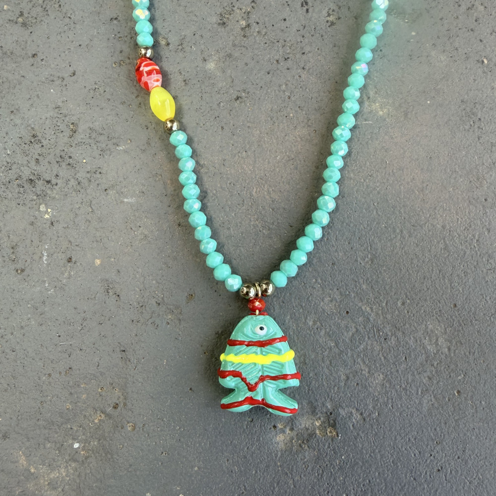 Necklace Nemo με Γυάλινο Ψαράκι κολιέ με γυάλινο ψαράκι και τυρκουάζ κρυσταλλάκια