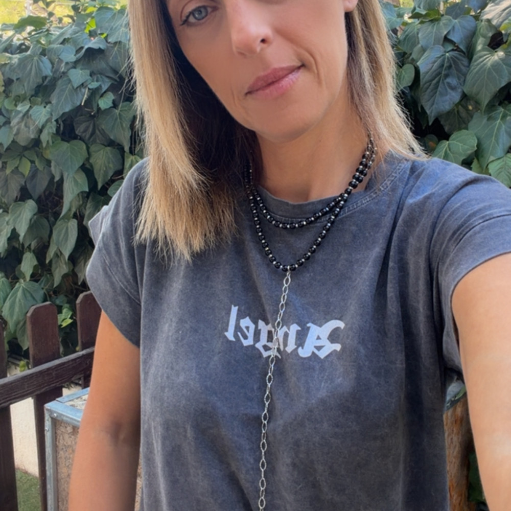 Livia Necklace κολιέ με μαύρες γυάλινες πέρλες και ατσάλινη αλυσίδα