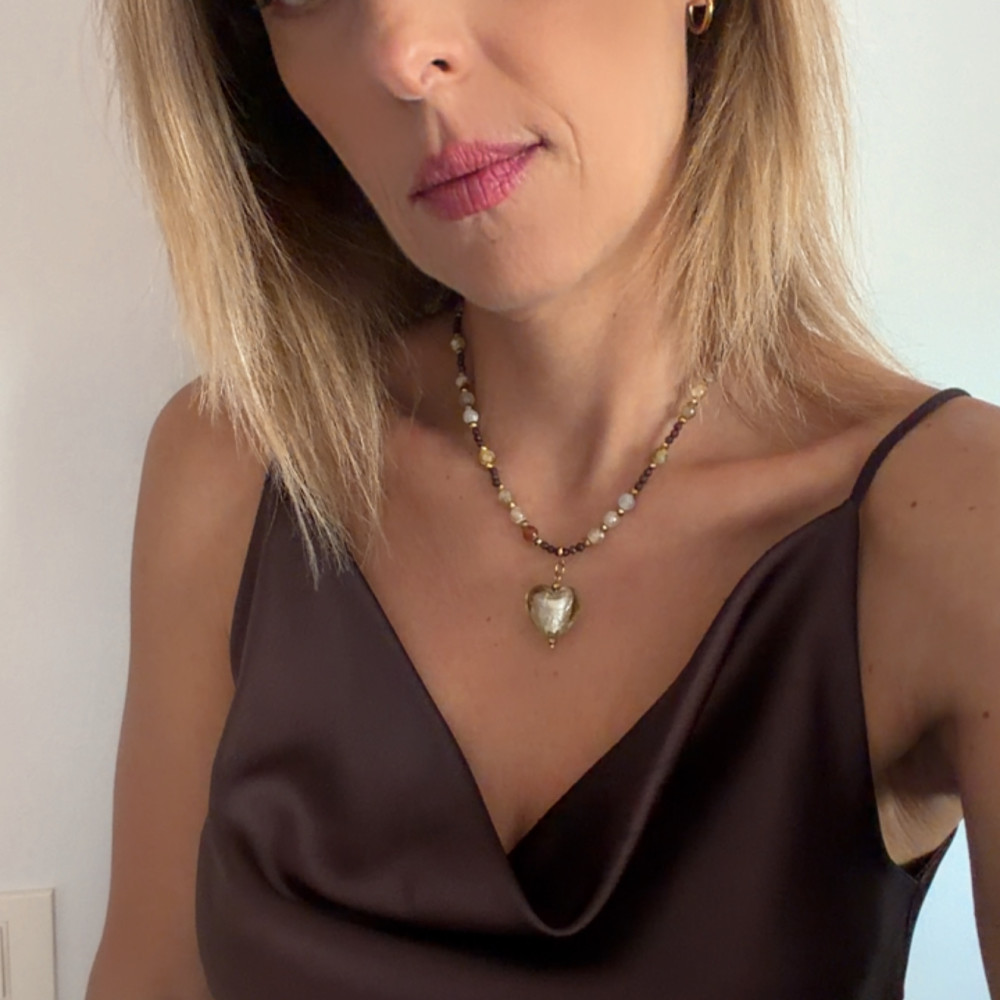 Elodie Necklace κολιέ με αχάτη και γυάλινη καρδιά