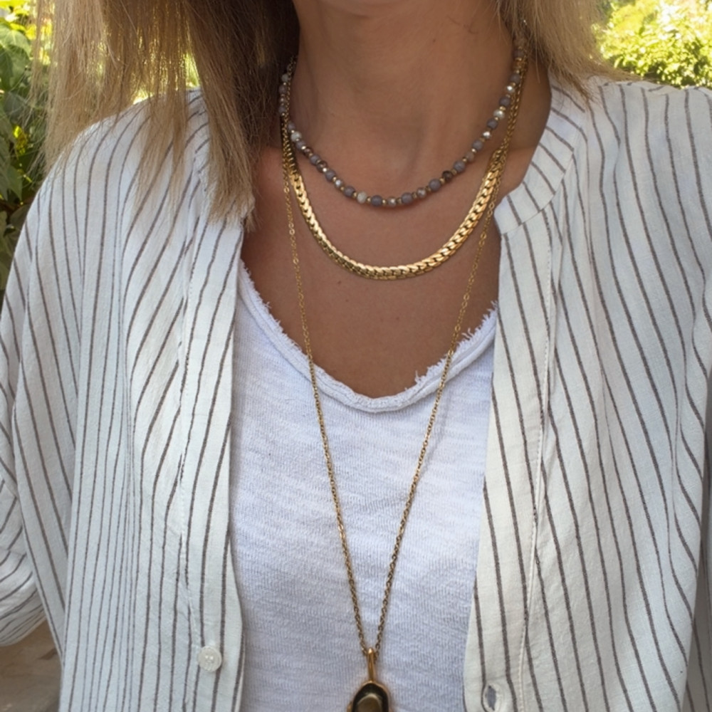 Noma Necklace μακρύ χρυσό κολιέ με ατσάλινη αλυσίδα και σμάλτο