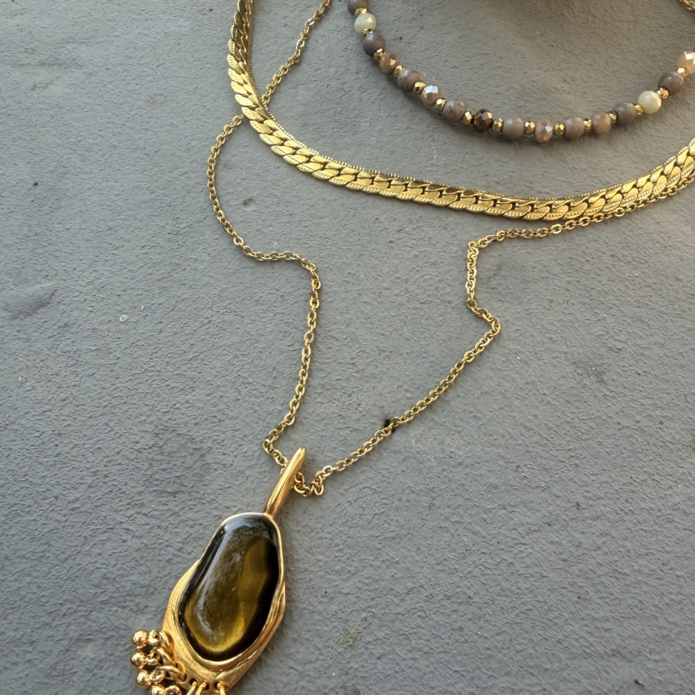 Noma Necklace μακρύ χρυσό κολιέ με ατσάλινη αλυσίδα και σμάλτο