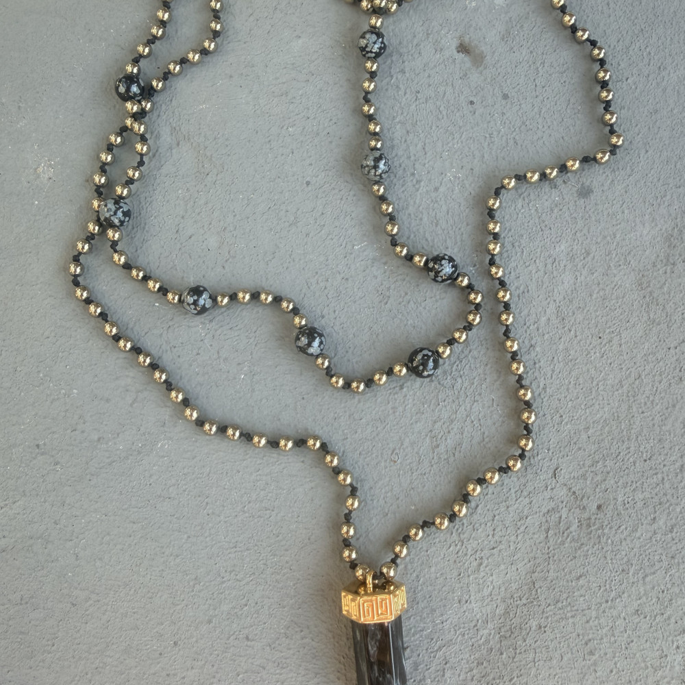Siena Necklace κολιέ με αχάτη και χρυσούς αιματίτες