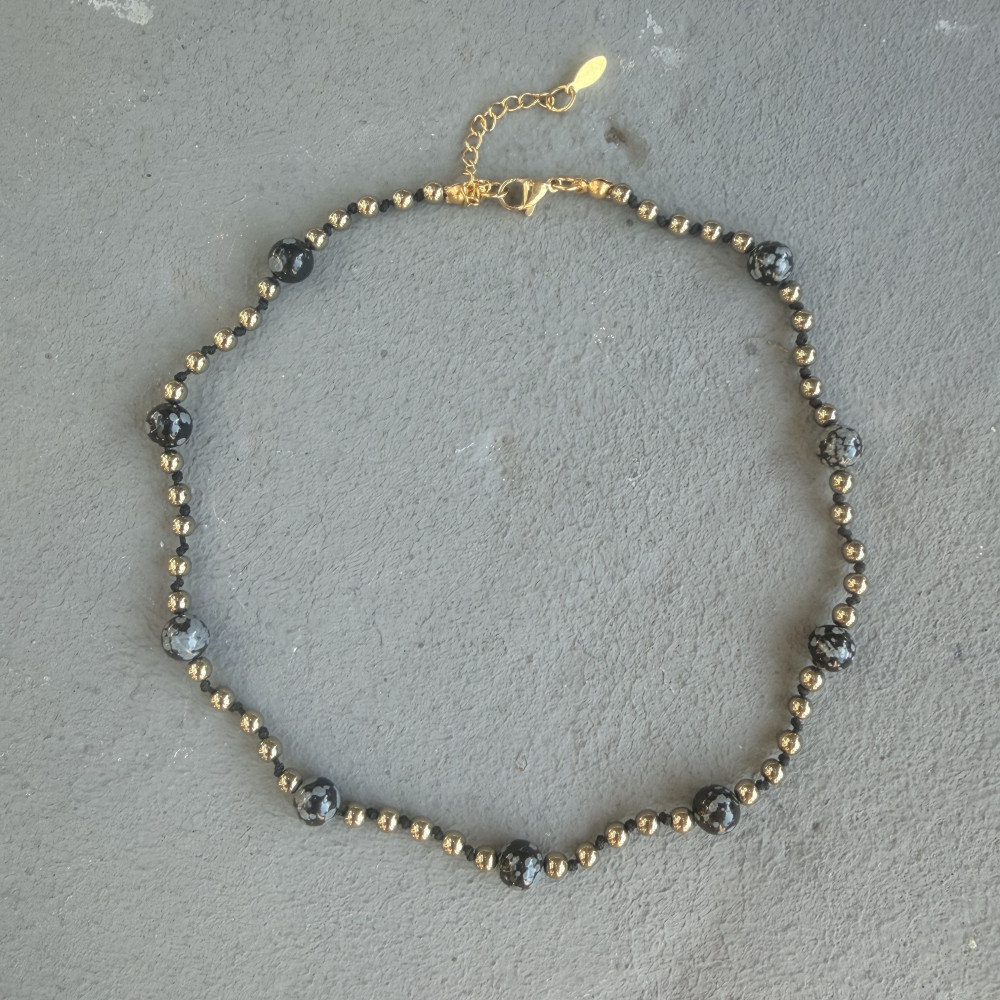 Siena Necklace κολιέ με αχάτη και χρυσούς αιματίτες