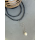 Livia Necklace κολιέ με μαύρες γυάλινες πέρλες και ατσάλινη αλυσίδα
