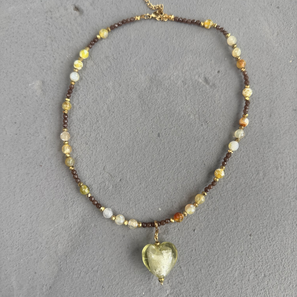 Elodie Necklace κολιέ με αχάτη και γυάλινη καρδιά