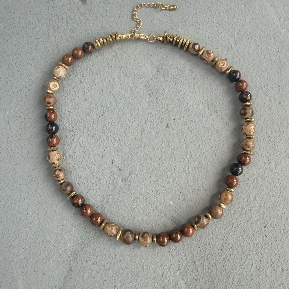 Amaya Necklace κολιέ με αχάτη και χρυσούς αιματίτες