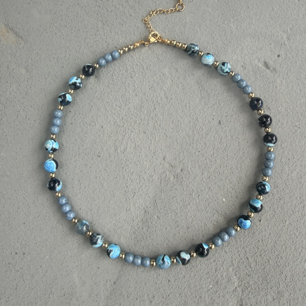 Thalia Necklace κολιέ με αχάτη χαουλίτη και χρυσό αιματίτη
