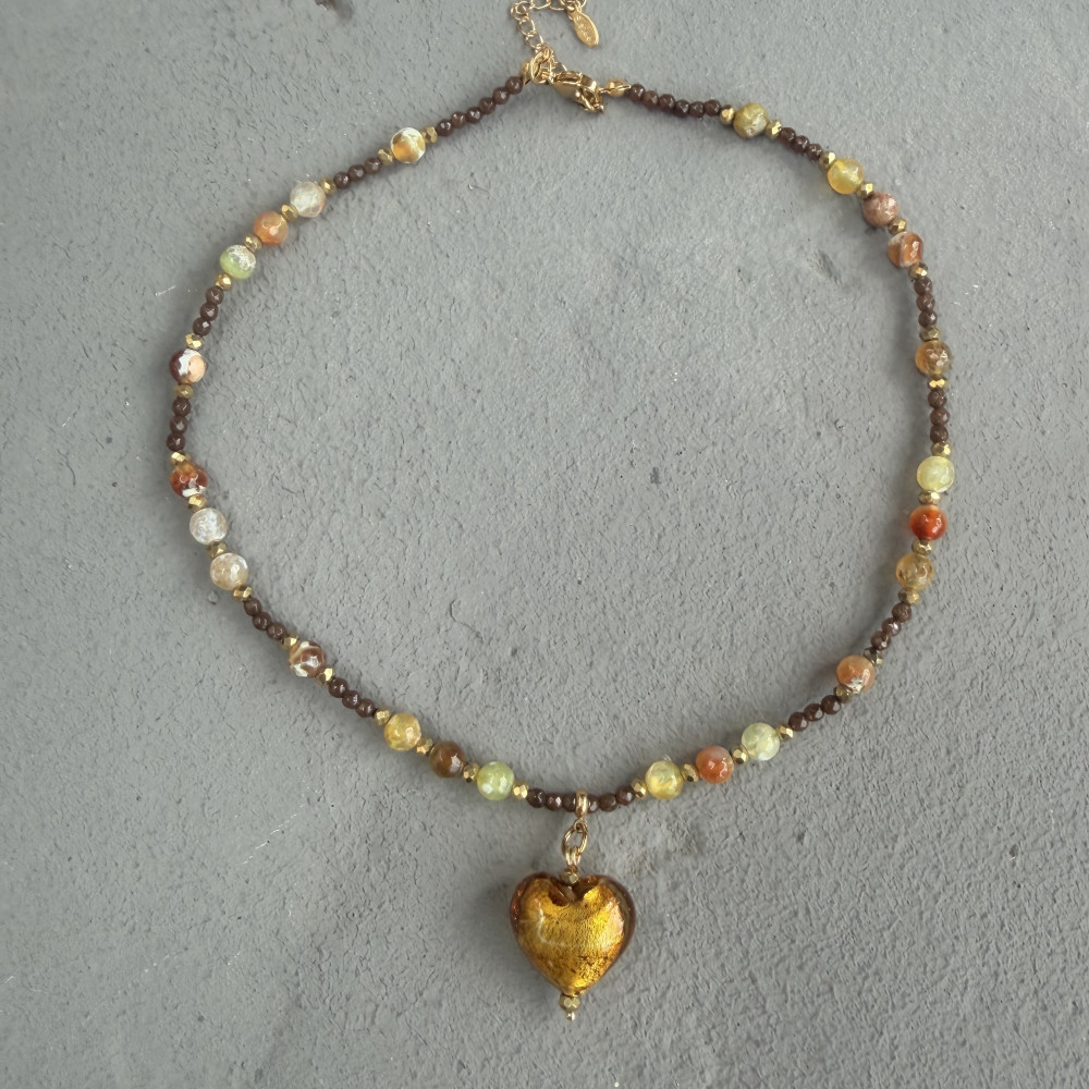 Amelie Necklace κολιέ με αχάτη και γυάλινη καρδιά