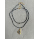 Vesper Necklace κολιέ με αιματίτες και ατσάλινη χρυσή καρδιά με στρας