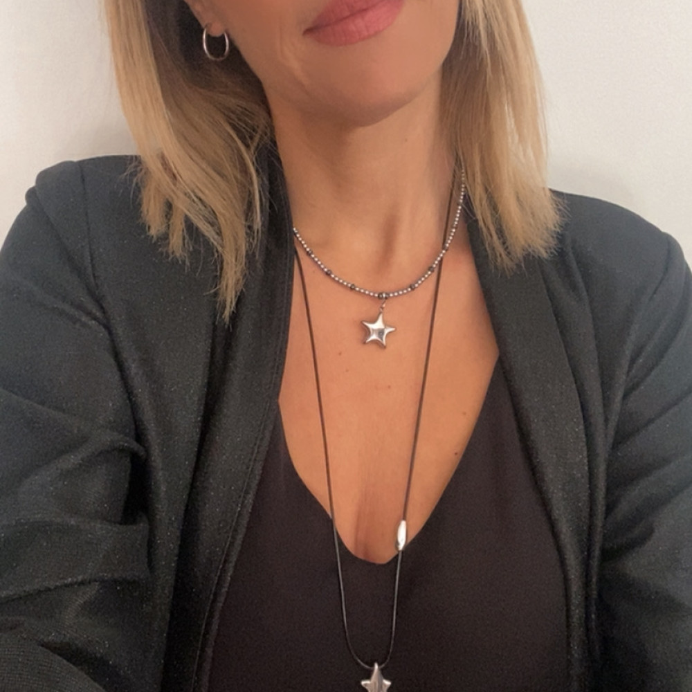 κολιέ starlight με ασημί και μαύρους αματίτες