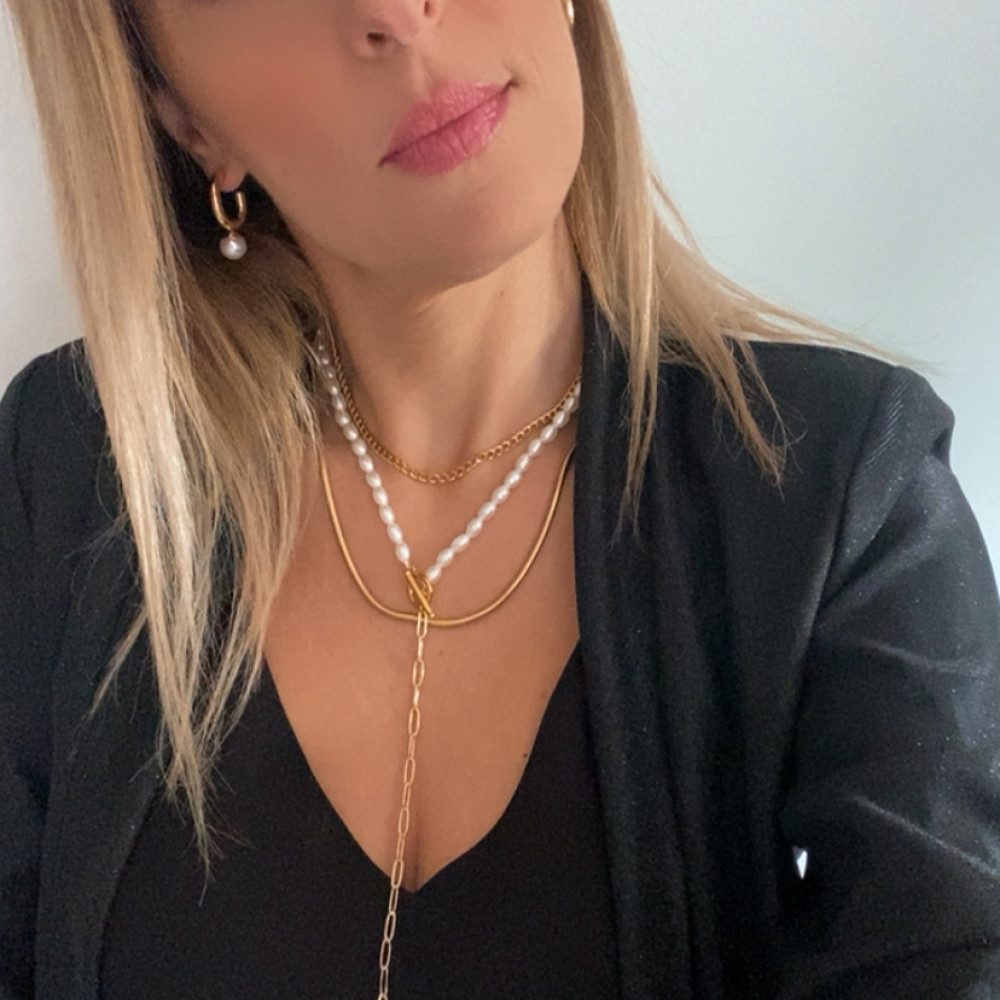 Golden Grace necklace with pearls and gold chain χειροποίητο κολιέ golden grace με πέρλες και χρυσή αλυσίδα