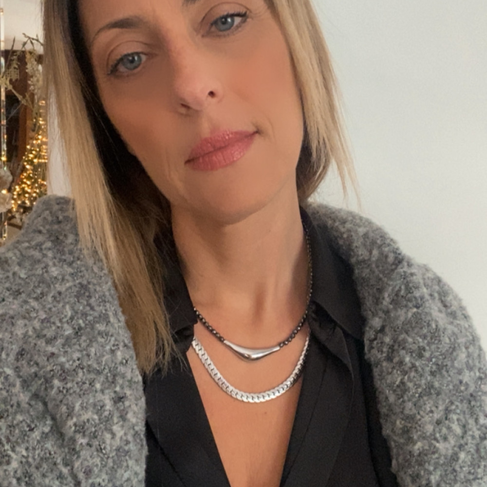 κολιέ moonline με ασημί στοιχεία και αματίτες