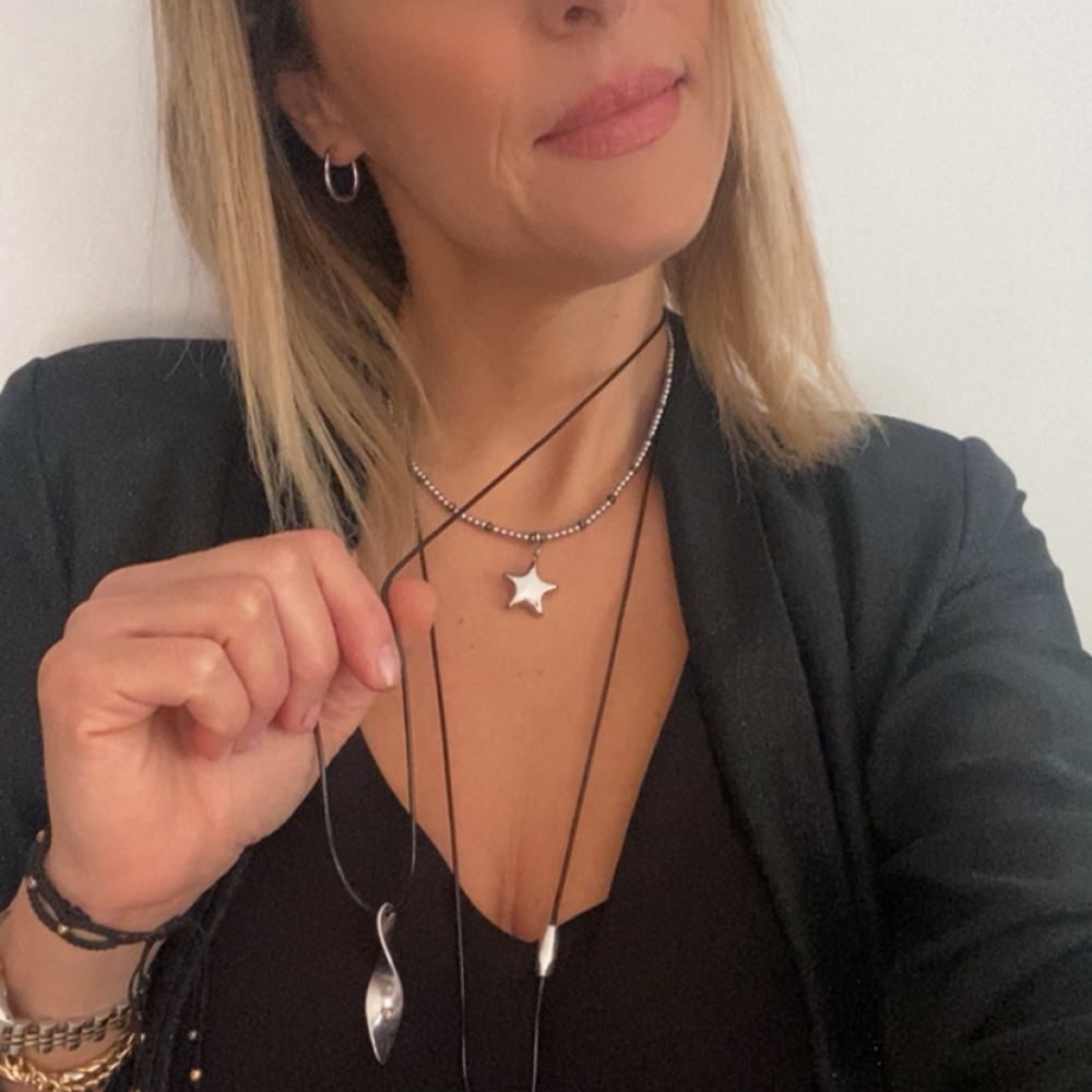 κολιέ starlight με ασημί και μαύρους αματίτες