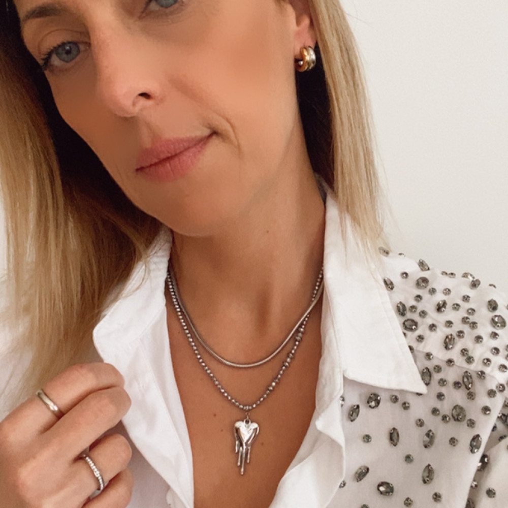 κολιέ liquid heart με ατσάλινη καρδιά και αλυσίδα