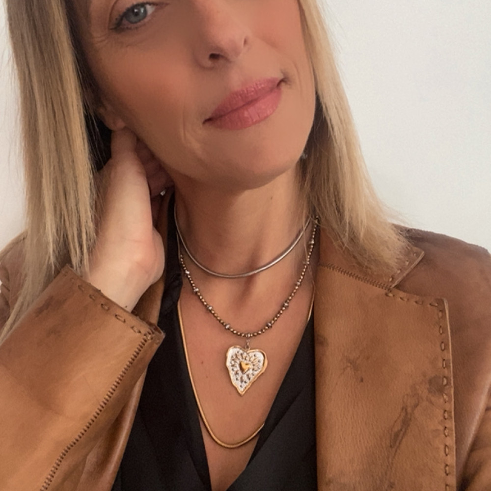 κολιέ heartglow με καρδιά και μεταλλικά στοιχεία