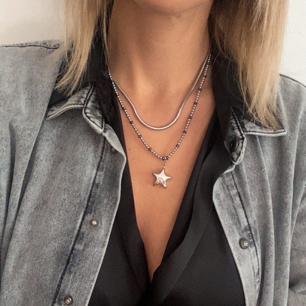 κολιέ starlight με ασημί και μαύρους αματίτες