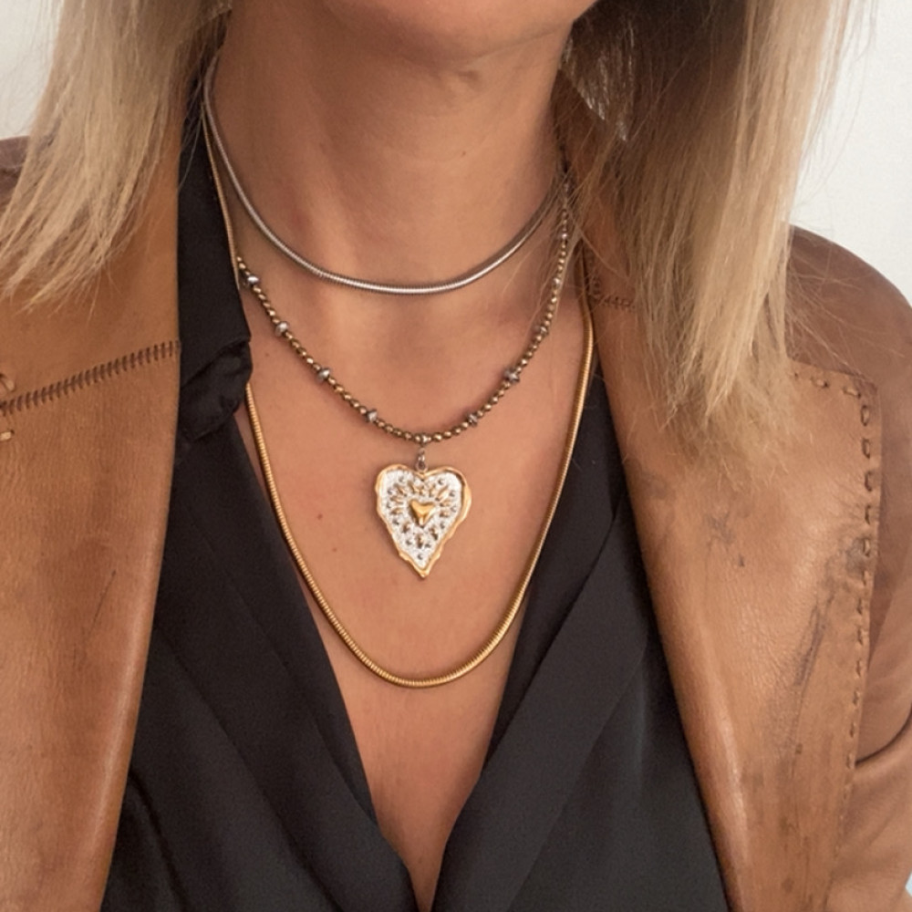 κολιέ heartglow με καρδιά και μεταλλικά στοιχεία