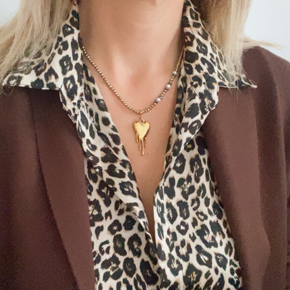 κολιέ golden melt heart με χρυσή καρδιά και μεταλλικά στοιχεία