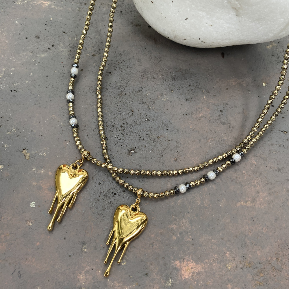 κολιέ golden melt heart με χρυσή καρδιά και μεταλλικά στοιχεία