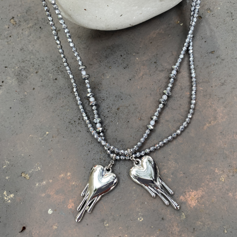 κολιέ liquid heart με ατσάλινη καρδιά και αλυσίδα