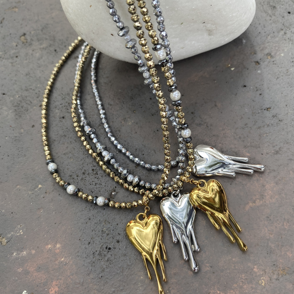 κολιέ liquid heart με ατσάλινη καρδιά και αλυσίδα