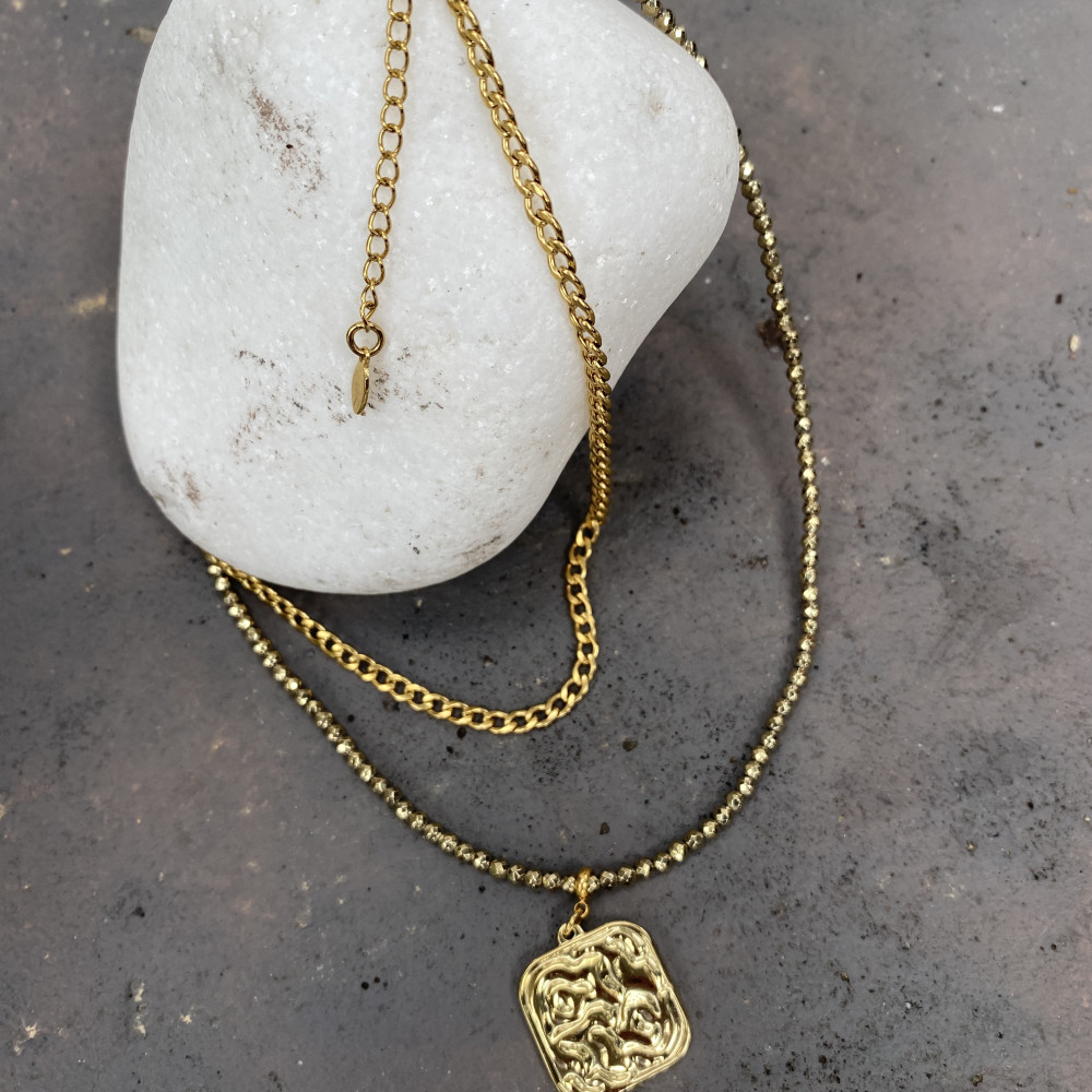 Golden Layers double necklace with gold chain and stainless steel elements διπλό κολιέ golden layers με χρυσή αλυσίδα και ατσάλινα στοιχεία