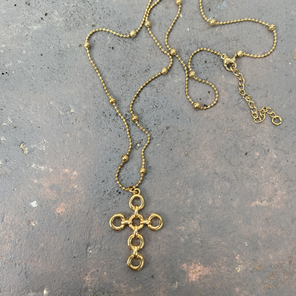 κολιέ golden faith με σταυρό ατσάλινη αλυσίδα