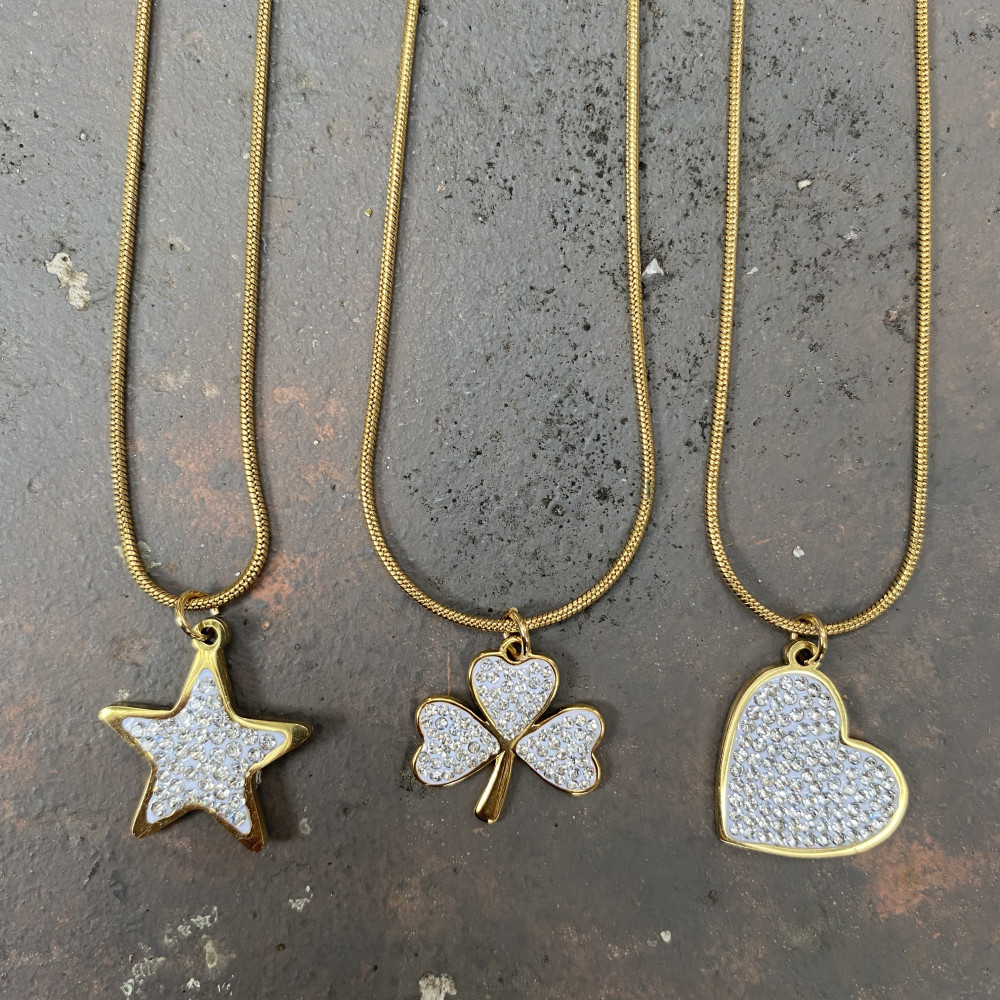 κολιέ shine icons με καρδιά αστέρι και τριφύλλι