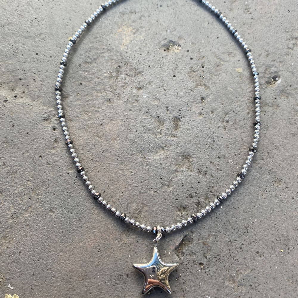 κολιέ starlight με ασημί και μαύρους αματίτες