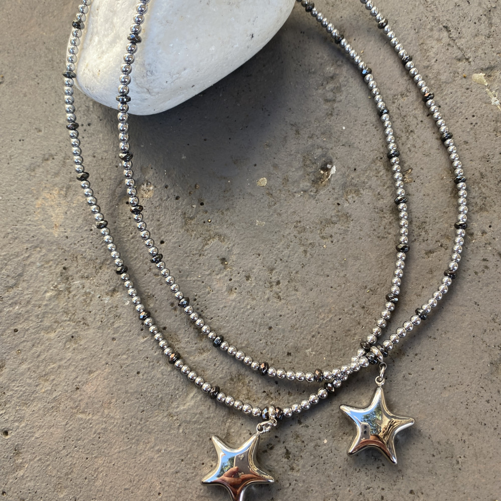 κολιέ starlight με ασημί και μαύρους αματίτες