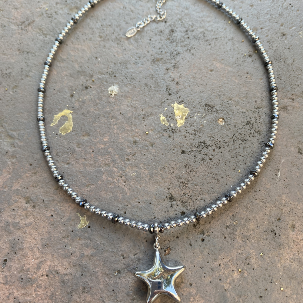 κολιέ starlight με ασημί και μαύρους αματίτες