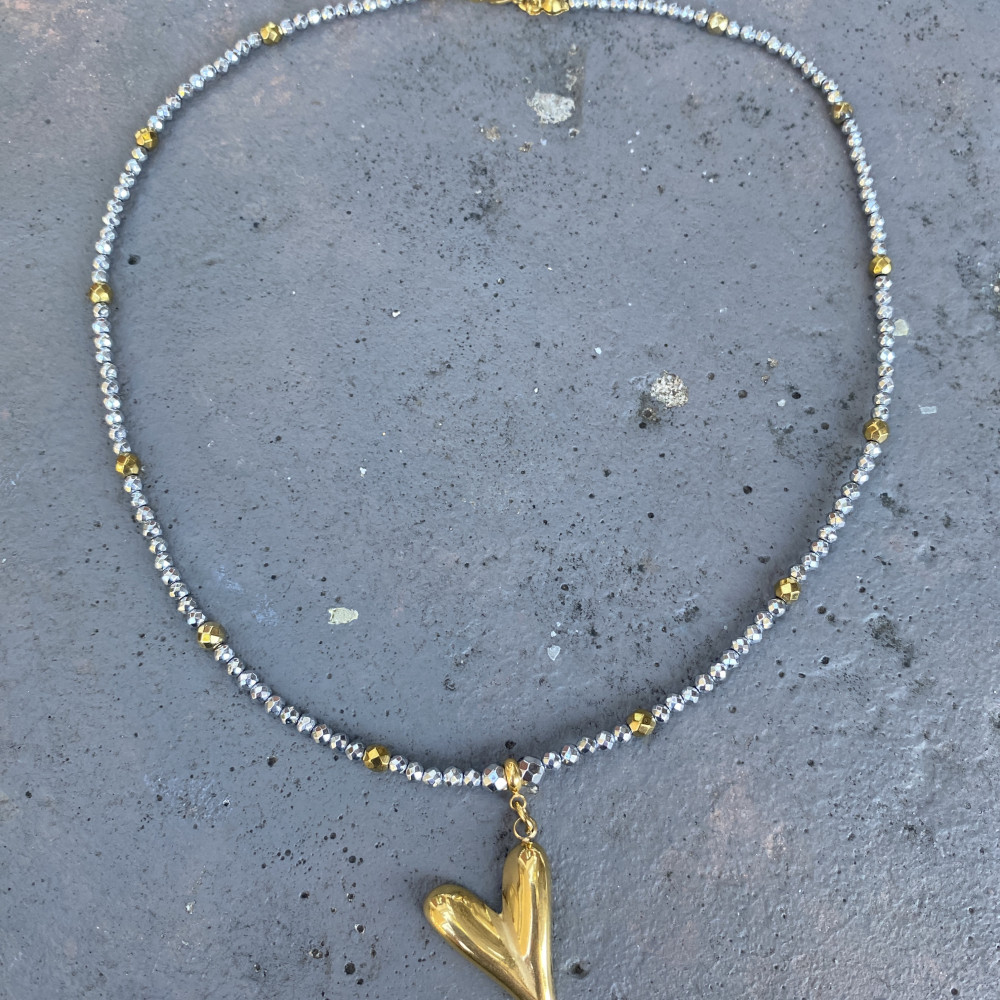 κολιέ golden pulse με ατσάλινη καρδιά και χρυσές λεπτομέρειες