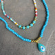 "Evil Eye Charm"- κολιέ με γυάλινες χάντρες Προσαρμόσιμη ατσάλινη αλυσίδα με μοτίφ μάτι