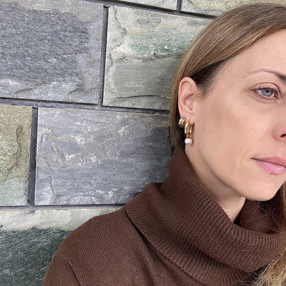 Σκουλαρίκια χειροποίτα με διπλό δίχρωμο κρίκο Σκουλαρίκια "Harmony" με μοναδικό σχεδιασμό σε χρυσή και ασημένια απόχρωση